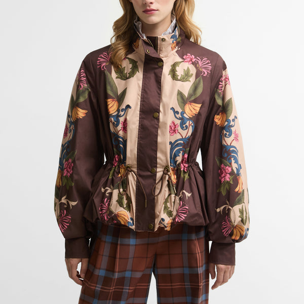BARBOUR x Farm Rio Mandevilla Showerproof Jacket in Bloom in Between/Brown Banana