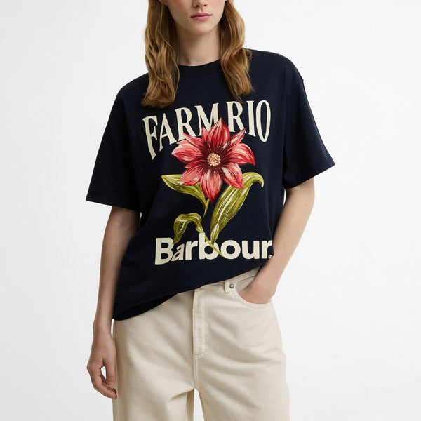 BARBOUR x FARM RIO Wild Flower T Shirt in Navy