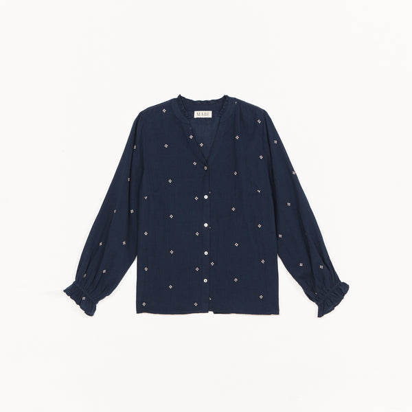 M.A.B.E Lucca Embroidered Longsleeve Top in Indigo