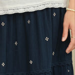 M.A.B.E Lucca Embroidered Maxi Skirt in Indigo