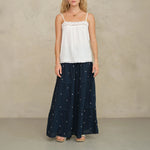 M.A.B.E Lucca Embroidered Maxi Skirt in Indigo