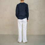 M.A.B.E Lucca Embroidered Longsleeve Top in Indigo