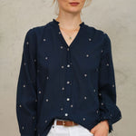 M.A.B.E Lucca Embroidered Longsleeve Top in Indigo
