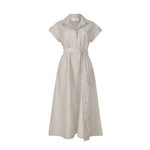 MONDO CORSINI Lucy Linen Weave Shirt Dress with Wide Lapel in Moss/White