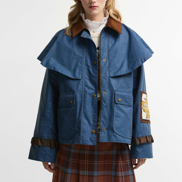 BARBOUR x Farm Rio Venosa Wax Jacket in True Navy/Tropical Tea Tartan