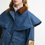 BARBOUR x Farm Rio Venosa Wax Jacket in True Navy/Tropical Tea Tartan