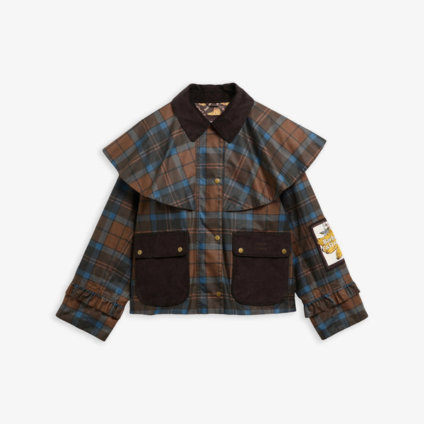 BARBOUR x Farm Rio Angelina Wax Jacket in Tropical Tea Tartan/Banana Print