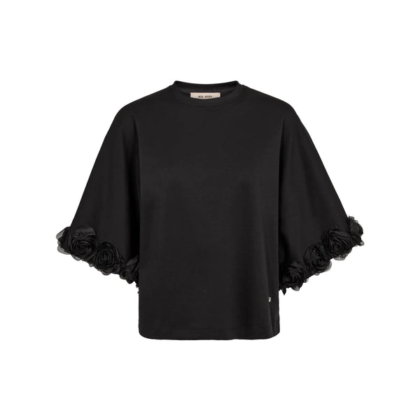 MOS MOSH MMRosette Rose Detail T-Shirt in Black