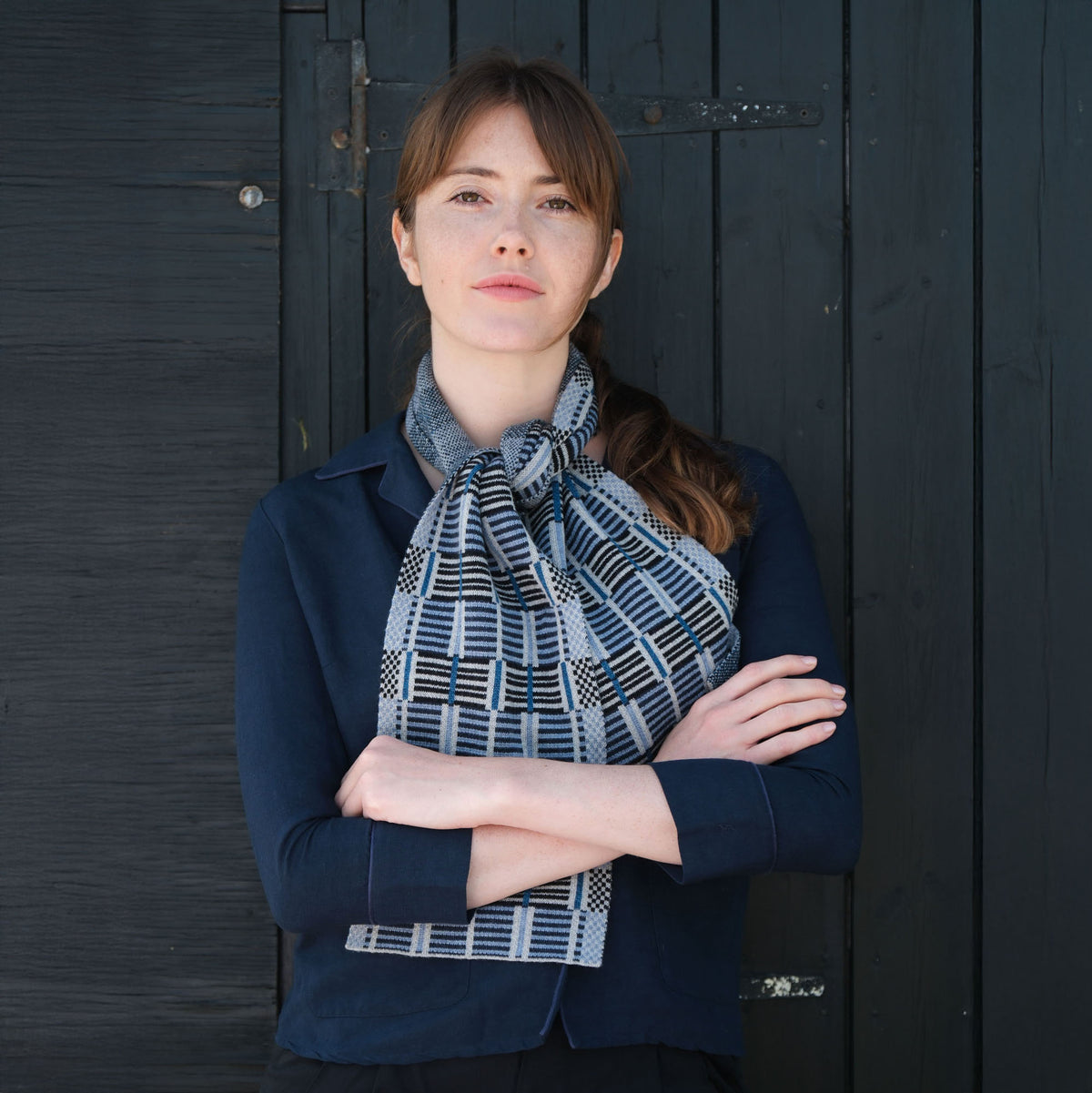 QUINTON & CHADWICK Ladders Scarf  in Blue Grey
