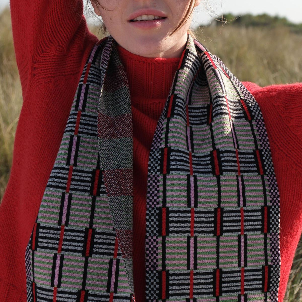 QUINTON & CHADWICK Ladders Scarf  in  Red Green