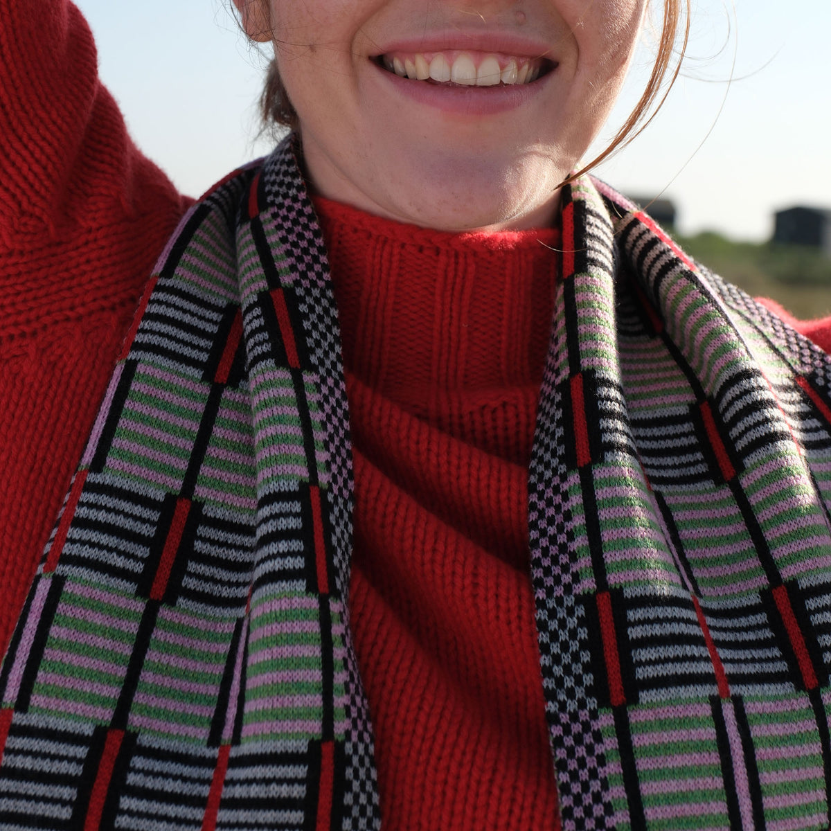 QUINTON & CHADWICK Ladders Scarf  in  Red Green