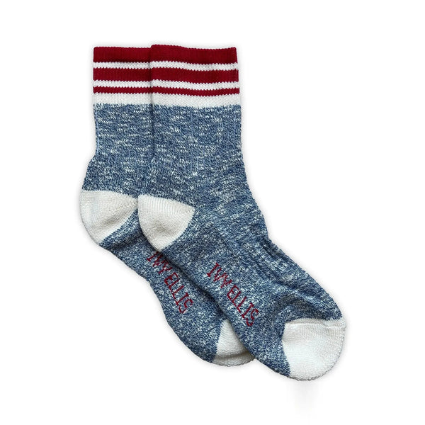IVY ELLIS Ladies Dornoch Slub Quarter Length Socks in Blue Marl/Red