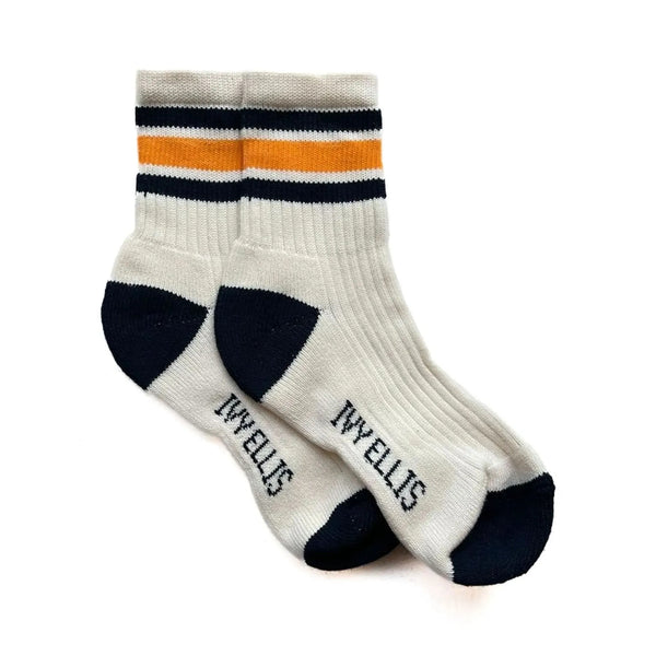 IVY ELLIS Ladies Luckman Vintage Cotton Socks in Ecru/Navy/Orange