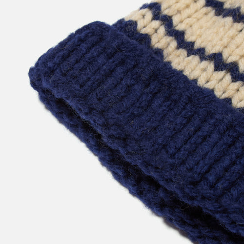 UNIVERSAL WORKS Lenny Hat Chunky Knit Stripe in Navy