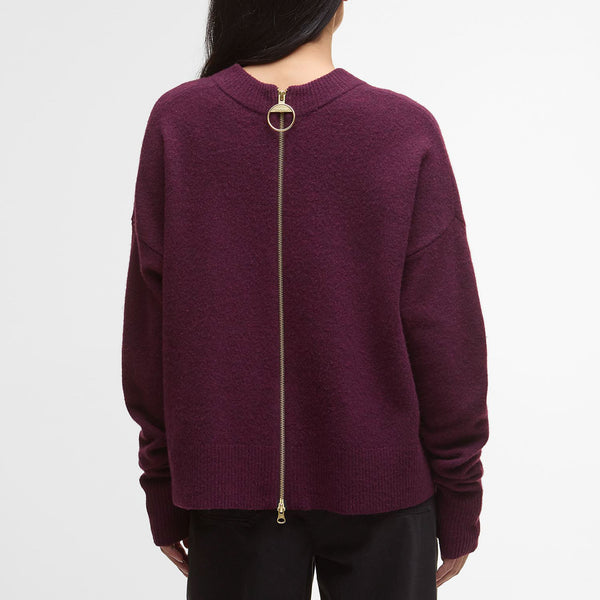 BARBOUR Leonie Zip-Up Jumper in Black Cherry