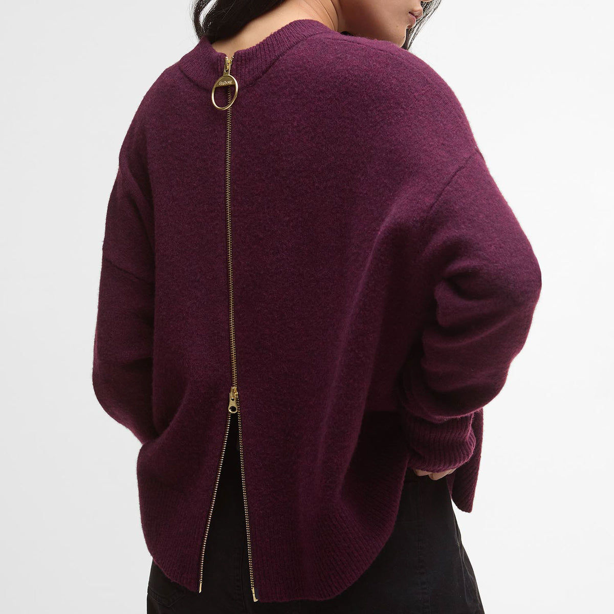 BARBOUR Leonie Zip-Up Jumper in Black Cherry