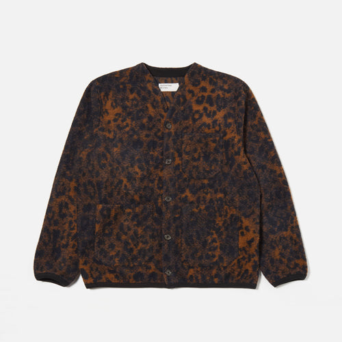 UNIVERSAL WORKS Leopard Cardigan in Dark Navy/Brown