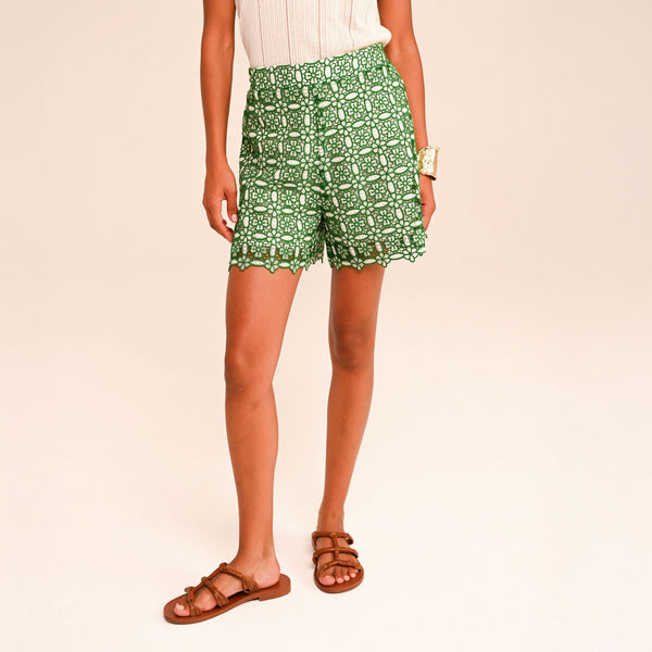 SACRECOEUR Lilo Guipure Shorts in Green
