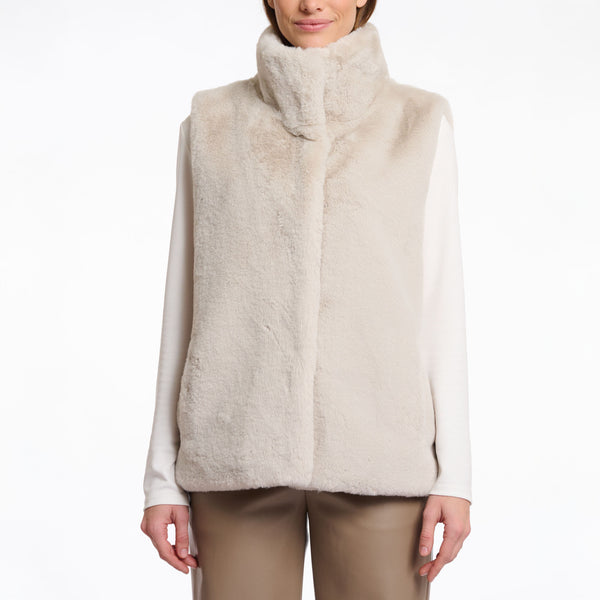 RINO & PELLE Lison Short Faux Fur Waistcoat in Birch