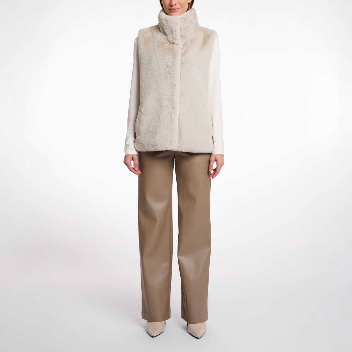 RINO & PELLE Lison Short Faux Fur Waistcoat in Birch