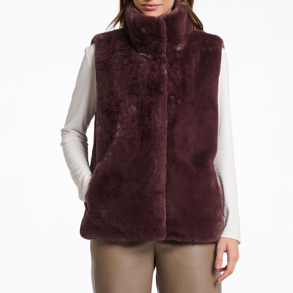 RINO & PELLE Lison Short Faux Fur Waistcoat in Chocolate Bean