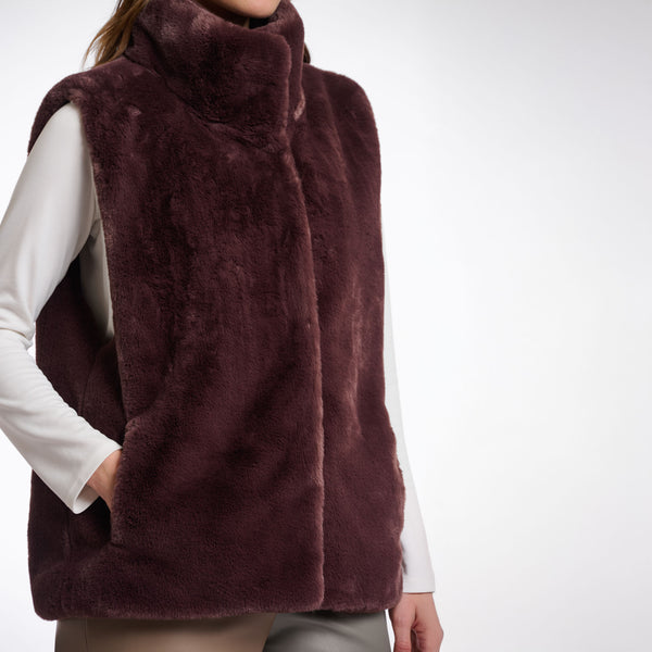 RINO & PELLE Lison Short Faux Fur Waistcoat in Chocolate Bean