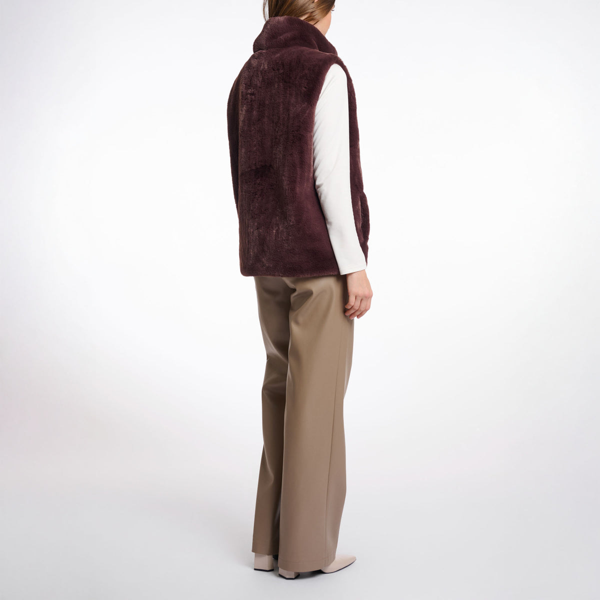 RINO & PELLE Lison Short Faux Fur Waistcoat in Chocolate Bean