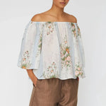 STELLA NOVA Loose Blouse with Drop Shoulders in Creme Multicolour Flowers