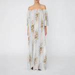 STELLA NOVA Loose Maxi Dress with Drop Shoulders in Creme Multicolour Flowers