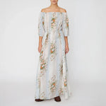 STELLA NOVA Loose Maxi Dress with Drop Shoulders in Creme Multicolour Flowers