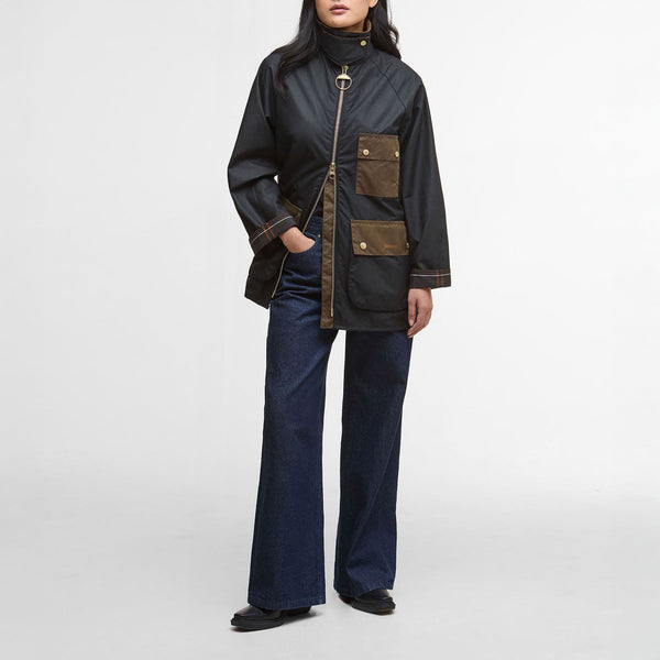 BARBOUR Luella Wax Jacket  in Black/Classic Tartan