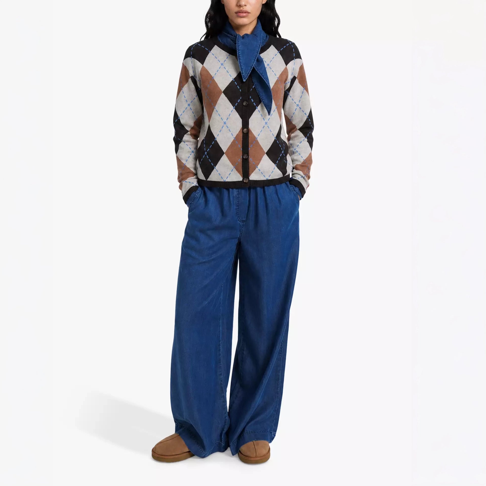 SMITH & SOUL Lyocell Denim Blouse with Scarf Collar in Denim