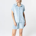 MAJESTIC FILATURES Terry Towelling Short Sleeve Shirt in Pale Blue