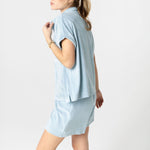 MAJESTIC FILATURES Terry Towelling Short Sleeve Shirt in Pale Blue