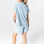 MAJESTIC FILATURES Terry Towelling Short Sleeve Shirt in Pale Blue