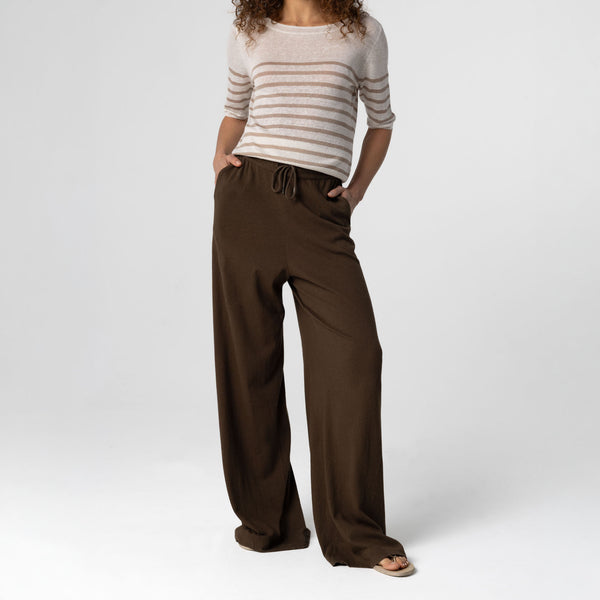 MAJESTIC FILATURES Cotton & Linen Trousers in Tonka