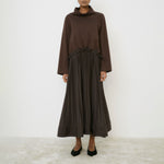 MEI MEIJ Pleated Dress with Overlay Top in Chocolate