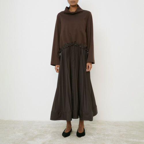 MEI MEIJ Pleated Dress with Overlay Top in Chocolate