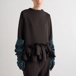 MEI MEIJ Scuba Peplum Long Sleeve Top in Black
