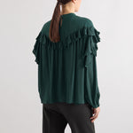 MEI MEIJ Silk Chiffon Ruffle Blouse in Dark Forest