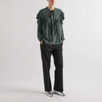 MEI MEIJ Silk Chiffon Ruffle Blouse in Dark Forest