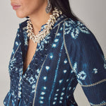 MAISON HOTEL Sora Cotton Dobby Blouse in Ocean Ink