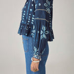 MAISON HOTEL Sora Cotton Dobby Blouse in Ocean Ink