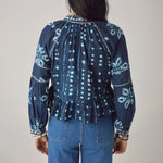 MAISON HOTEL Sora Cotton Dobby Blouse in Ocean Ink