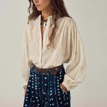 MAISON HOTEL Caroline Blouse with Lurex Stripes in Off White