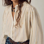 MAISON HOTEL Caroline Blouse with Lurex Stripes in Off White
