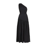 MONDO CORSINI Mariam Linen Dress with Asymmetric Neckline in Caviar