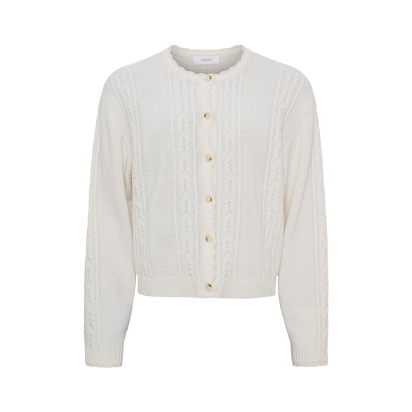 ANNE-MI Meadow Merino Wool Cardigan in White Sand