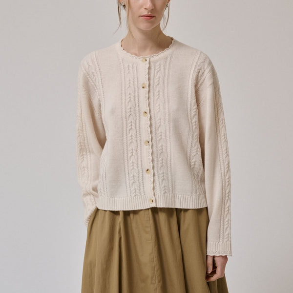 ANNE-MI Meadow Merino Wool Cardigan in White Sand