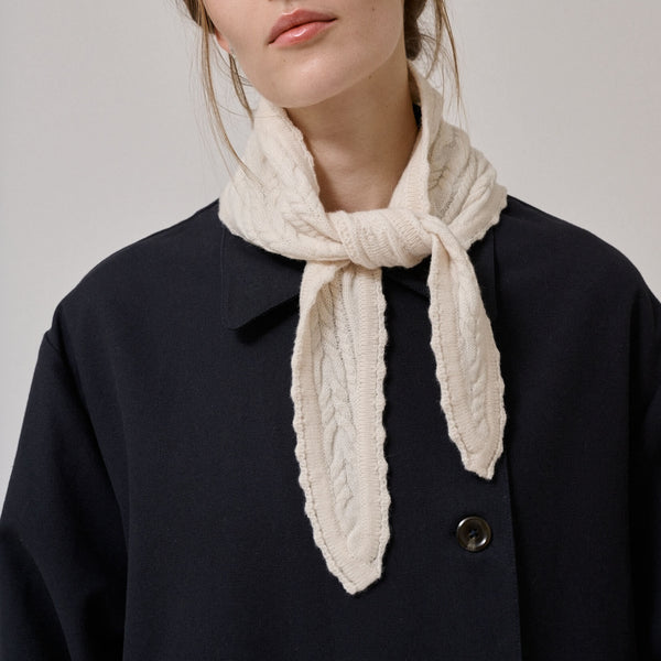 ANNE-MI Meadow Merino Wool Triangle Scarf in White Sand